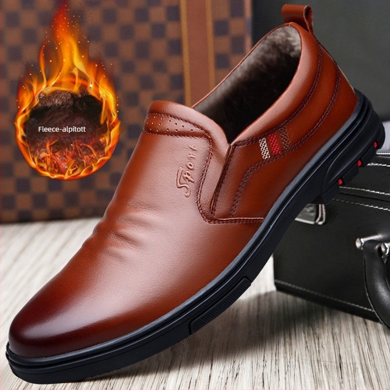 Férfi mindennapi mokaszín valódi marhabőrből, PU bélés, slip-on, gumírozott talppal