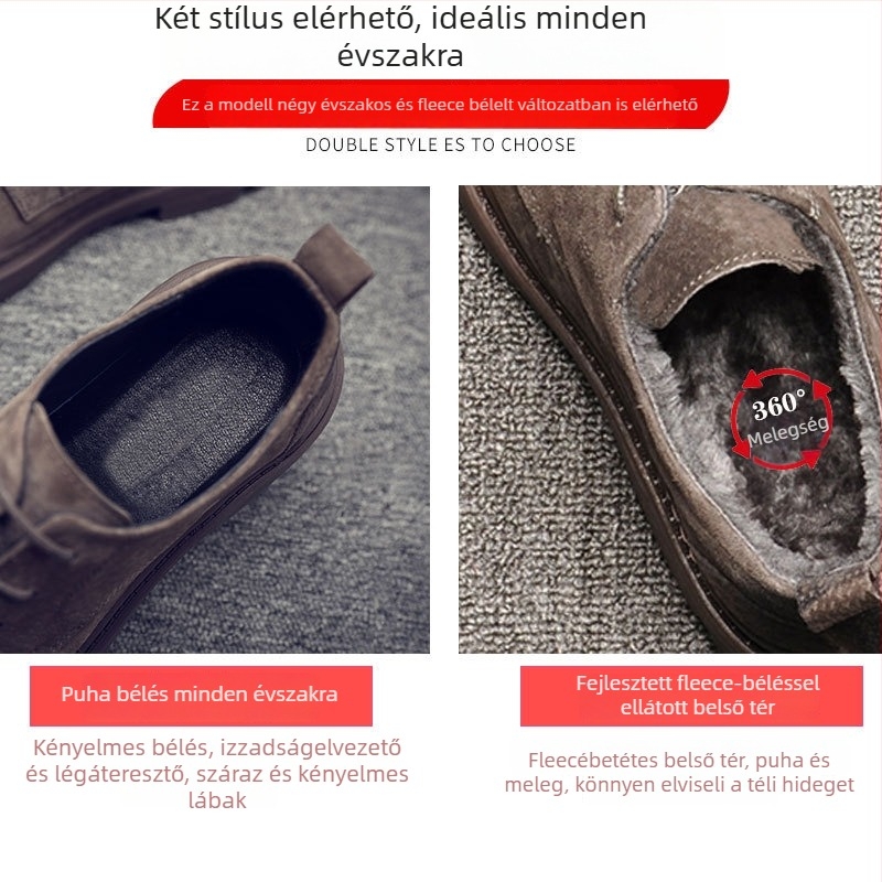 Férfi bőrből készült munkacipő, kerek orr, alacsony sarka 1–3 cm, gumitalp, fűzővel záródó