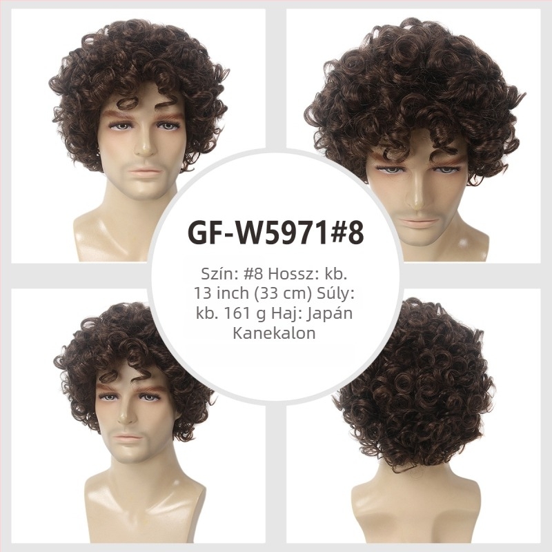Férfi szintetikus paróka GF-W1865 #34, ferde frufruval, Cas/Kani Cullen hajanyaggal, rövid göndör stílus