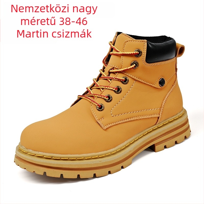 Martin csizmák két réteg marhabőrből, gumitalp, előre kötés, alacsony sarkú, bőr bélés