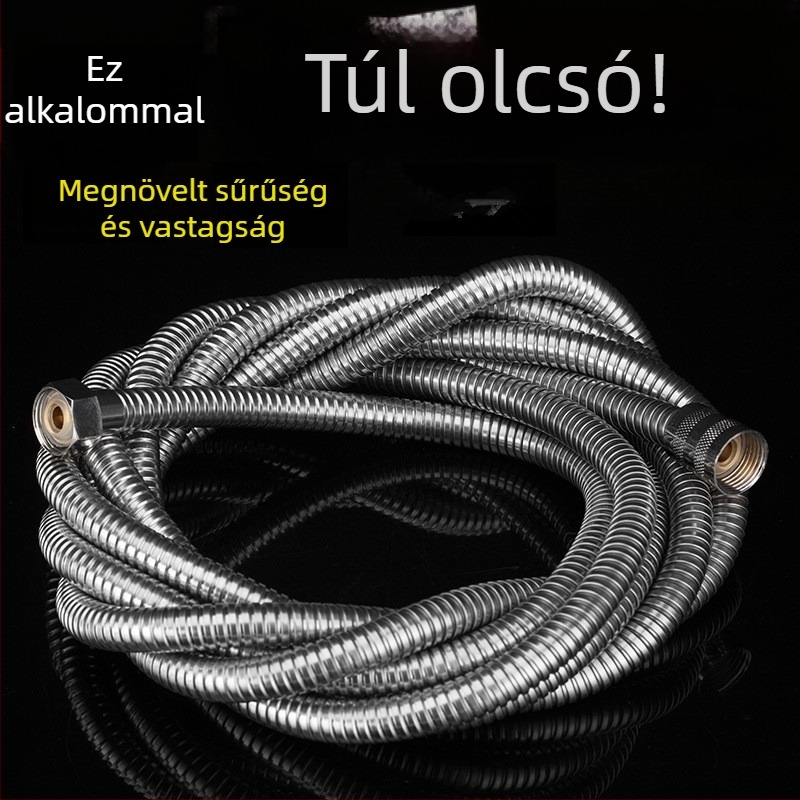 Rozsdamentes acél zuhanycső, kézi zuhanyhoz, 1,5–5 m hosszú
