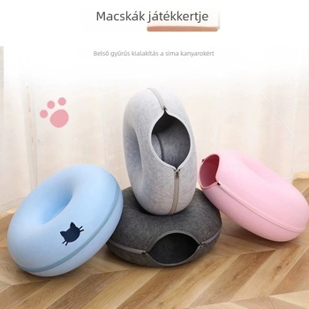 Filcből készült macskafészek fánk alakú alagúttal, meleg menedék macskáknak