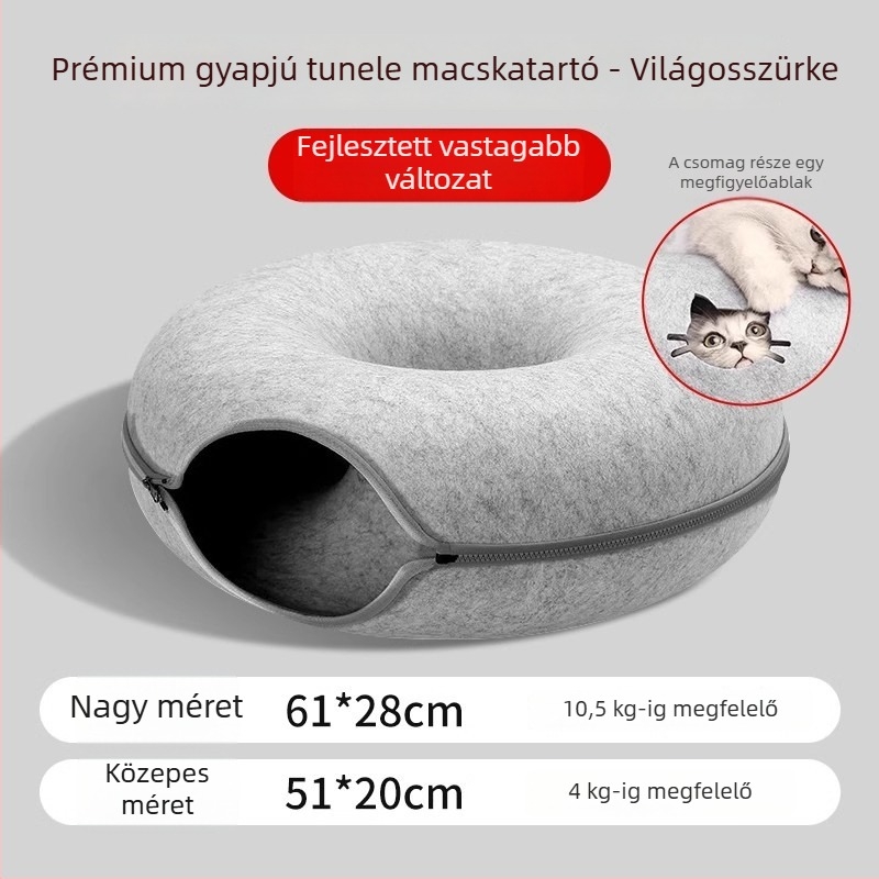 Filcből készült macskafészek fánk alakú alagúttal, meleg menedék macskáknak