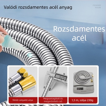 Nagy áramlású zuhanycső, 1,5–2 m, rozsdamentes acél/ réz, robosztus fúvófej, dupla csatolású cső