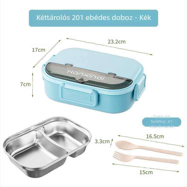 Rozsdamentes acél osztott ebédes doboz, szigetelt, mikróban használható, 800–1000 ml