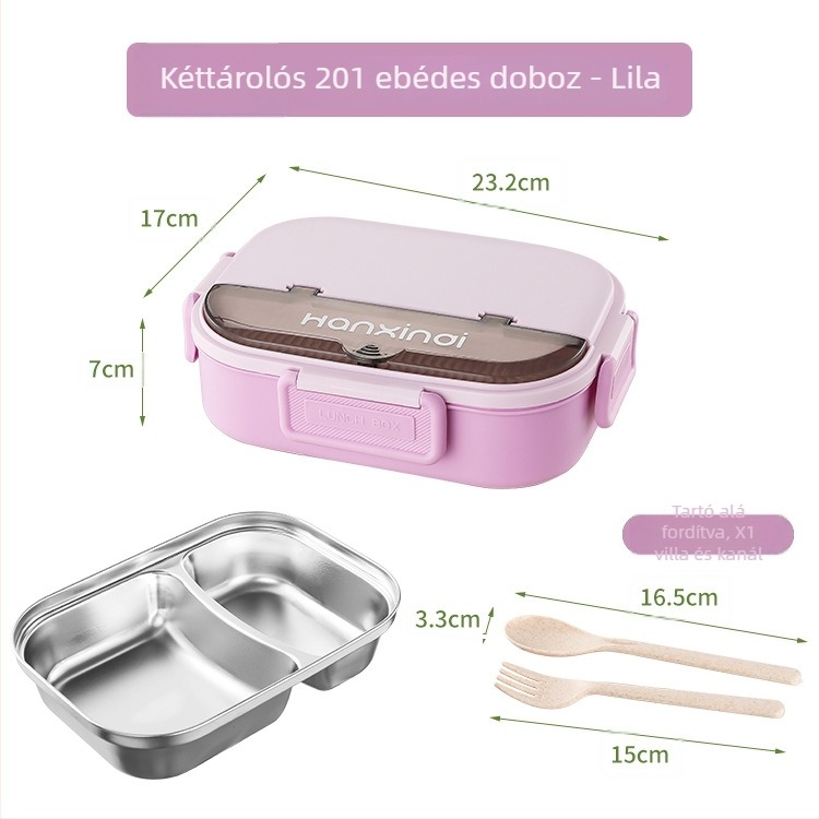 Rozsdamentes acél osztott ebédes doboz, szigetelt, mikróban használható, 800–1000 ml