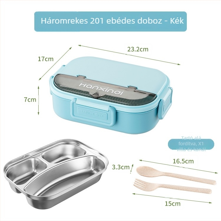 Rozsdamentes acél osztott ebédes doboz, szigetelt, mikróban használható, 800–1000 ml