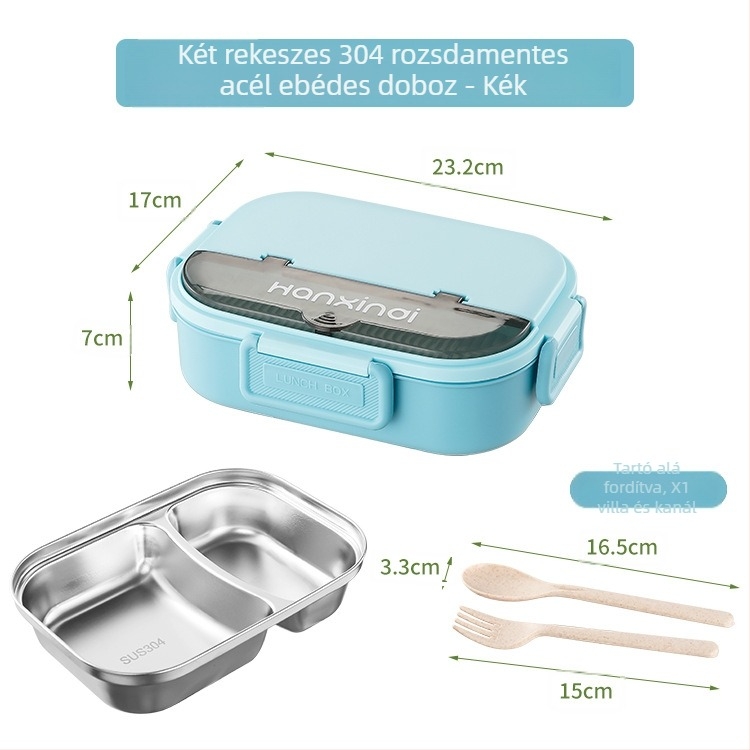 Rozsdamentes acél osztott ebédes doboz, szigetelt, mikróban használható, 800–1000 ml