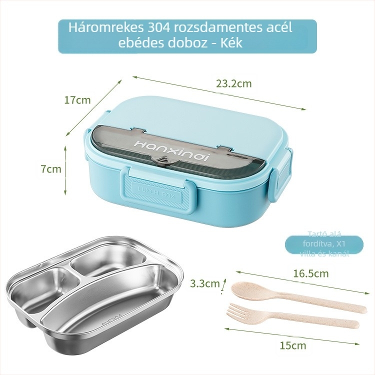Rozsdamentes acél osztott ebédes doboz, szigetelt, mikróban használható, 800–1000 ml