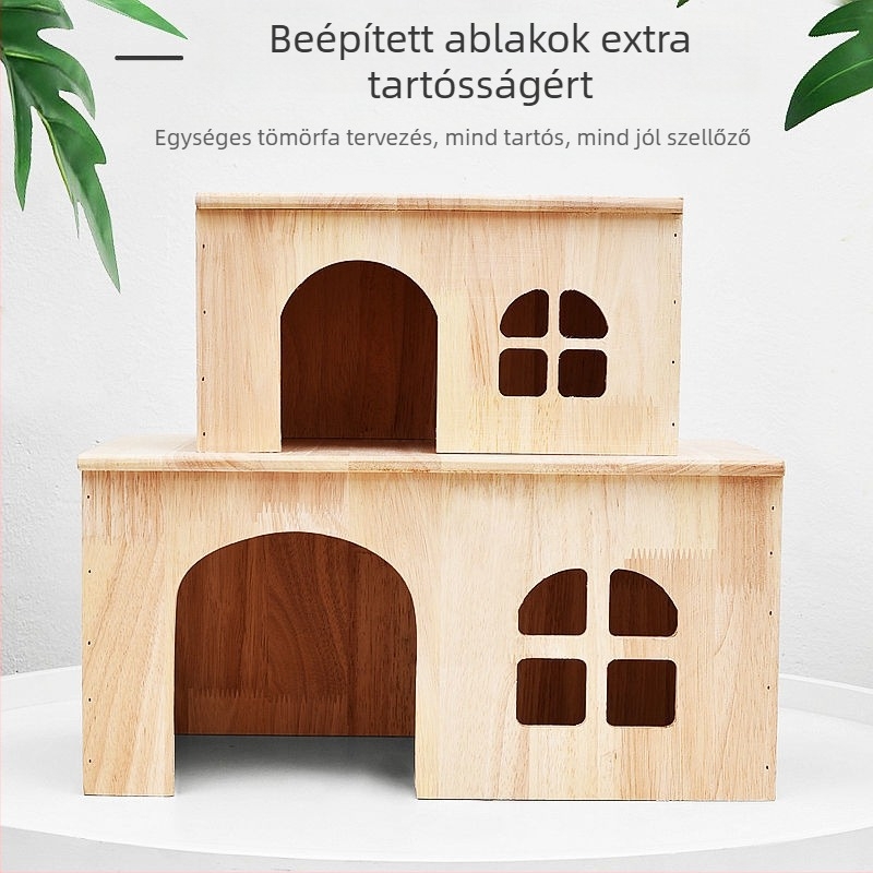 Fából készült ház háziállatok számára – rejtekhely kisállatoknak; anyaga: fa; nem importált; gyártói testreszabás