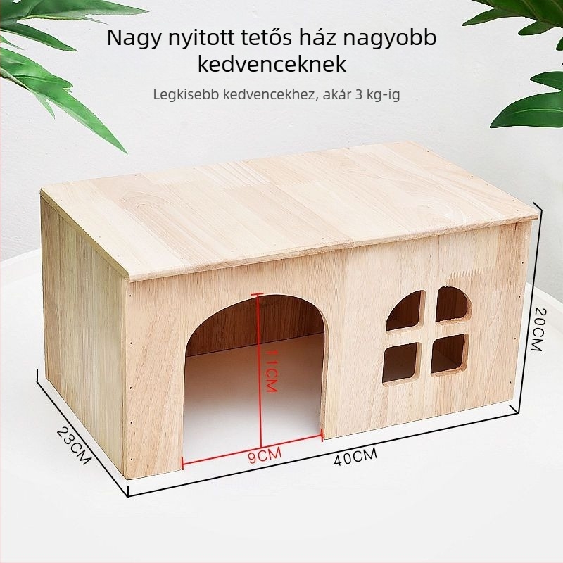 Fából készült ház háziállatok számára – rejtekhely kisállatoknak; anyaga: fa; nem importált; gyártói testreszabás