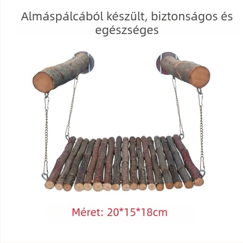 Fából készült kisállatfészek almafaágakkal, nyuszi-hamak, Totoro ágy, mókushinta, tengerimalac pedál