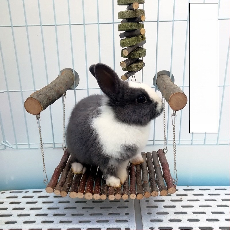 Fából készült kisállatfészek almafaágakkal, nyuszi-hamak, Totoro ágy, mókushinta, tengerimalac pedál