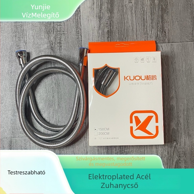 Fürdőszobai zuhanycső elektroplatinált rozsdamentes acél sapkával, anti-tekeredés design; névleges nyomás 1,6 MPa; üzemel normál hőmérsékleten; 4 pontos csatlakozás; modern minimális stílus