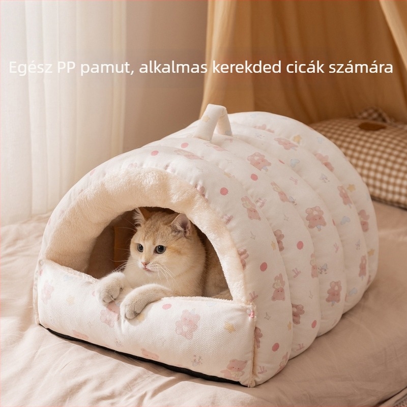 Plüss macskafészek, zárt téli meleg, mosható, négy évszakos beltéri használatra macskáknak és kistestű kutyáknak