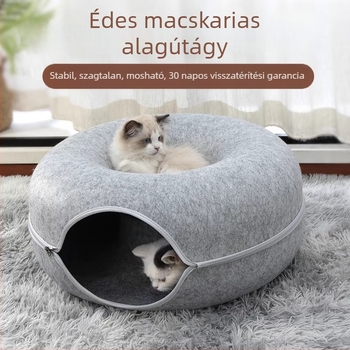 Felt macska fészek donut-alagúttal — minden évszakra alkalmas meleg menedék macskáknak