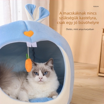 Mind az évszakokhoz tervezett kisállatágy macskáknak és kutyáknak, félzárt macskaház, rövid plüssnyuszi-sorozat