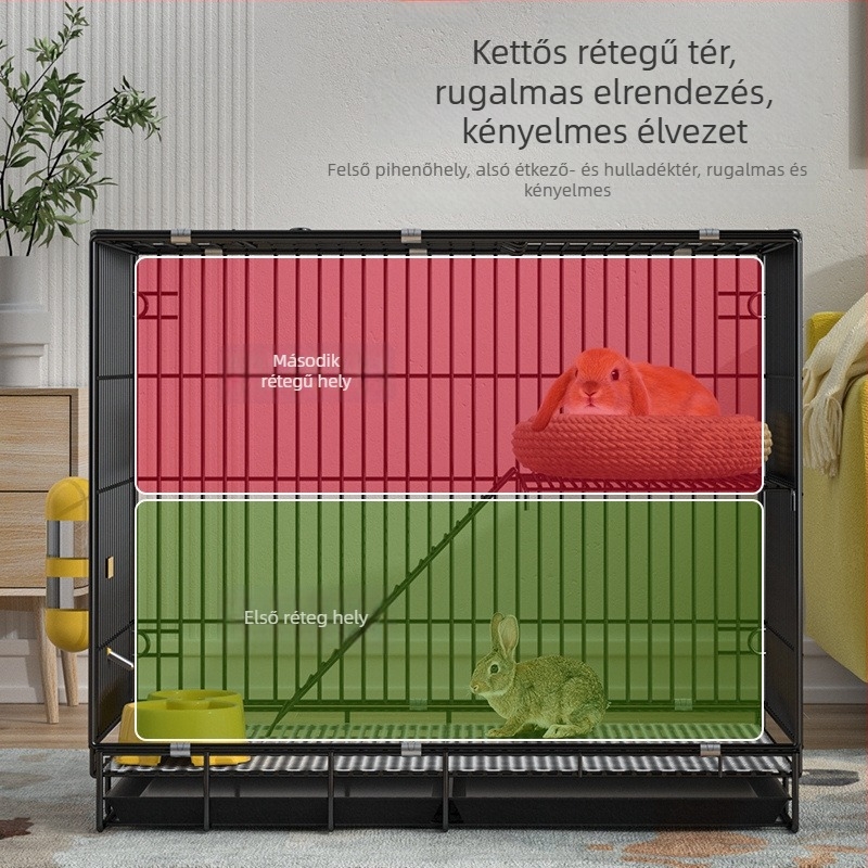 Belső használatra szánt fém nyúlketrec automata ürülék-tisztítással, nyulaknak és tengerimalacoknak