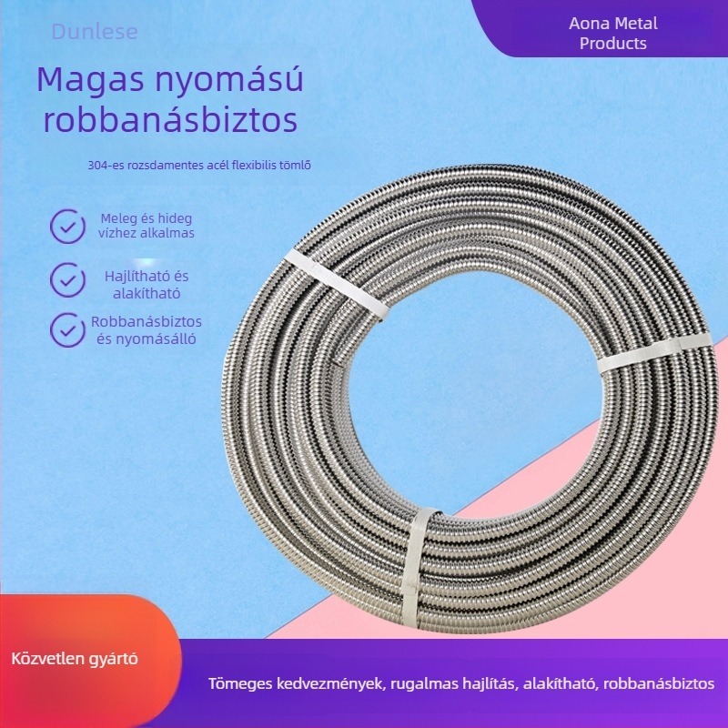 304 rozsdamentes acélból készült hajlékony vízcső forró és hideg vízhez és gázvízmelegítőhöz, nagy hőmérséklet-ellenállás, 1/2 hüvelykes menetes csatlakozás, 4- és 6-pontos modell