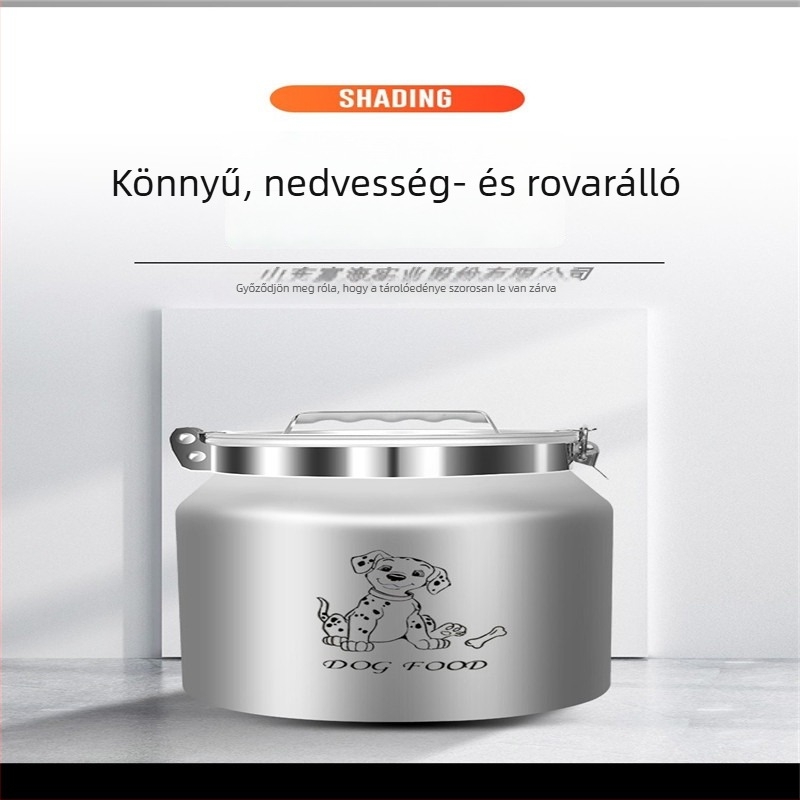 Fuhai alumínium tárolóedény háziállatok számára, nagy kapacitás, nedvességálló, zárható és fényvédett, alkalmas macska- és kutyaeledel és rizs tárolására