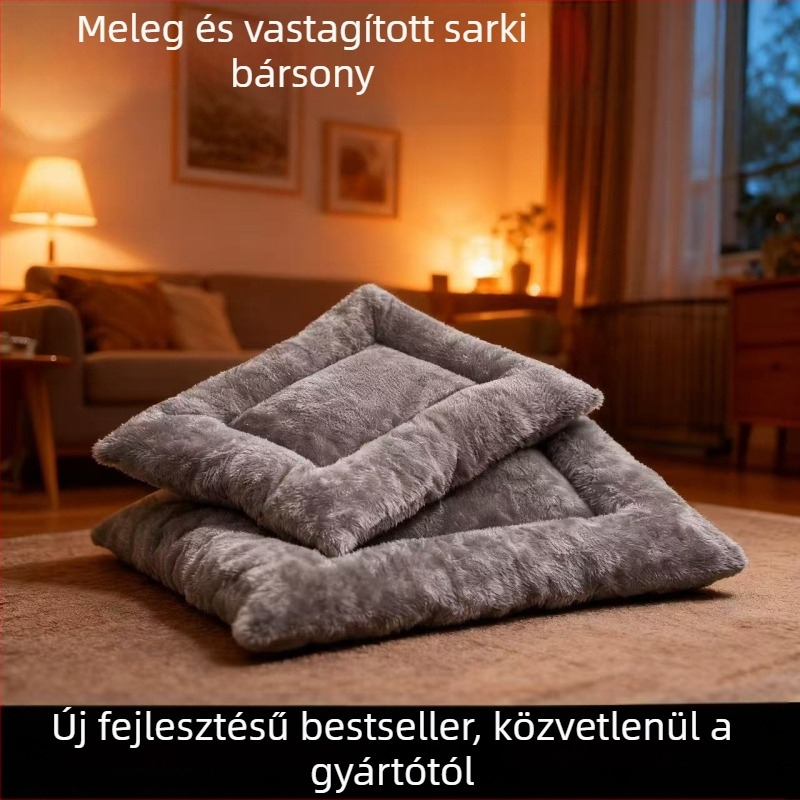 Téli vastag plüss macska- és kutyaágy, extra-nagy négyzet alakú párna