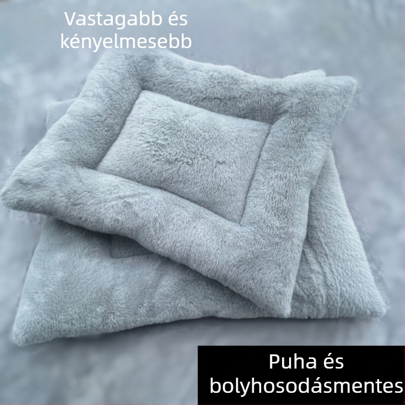Téli vastag plüss macska- és kutyaágy, extra-nagy négyzet alakú párna