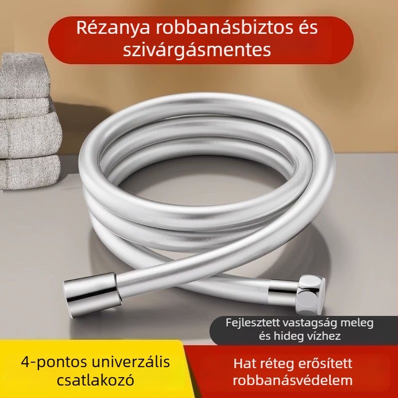 PVC zuhanycső rozsdamentes acél csatlakozókkal, menetes csatlakozás, névleges nyomás 10 bar, működési hőmérséklet 100°C, fagyálló és magas hőmérséklet ellenállás