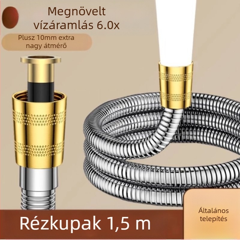 PVC zuhanycső rozsdamentes acél csatlakozókkal, menetes csatlakozás, névleges nyomás 10 bar, működési hőmérséklet 100°C, fagyálló és magas hőmérséklet ellenállás