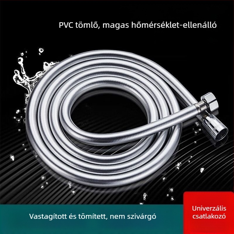PVC zuhanycső rozsdamentes acél csatlakozókkal, menetes csatlakozás, névleges nyomás 10 bar, működési hőmérséklet 100°C, fagyálló és magas hőmérséklet ellenállás