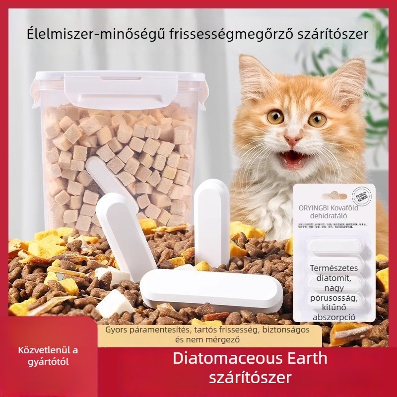 Állateledel deszikkáló – Diatomaceous Earth nedvességcsökkentés macska- és kutyaeledel tárolásához (4 darabos készlet)