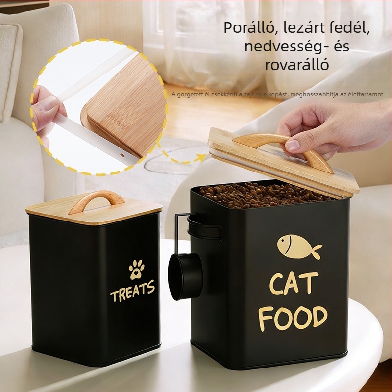 Sunlight galvanizált vasból készült állateledel-tároló edény bambusz fedővel, tömített, macska- és kutyaeledelhez és jutalomfalatokhoz, 6 L és 3 L