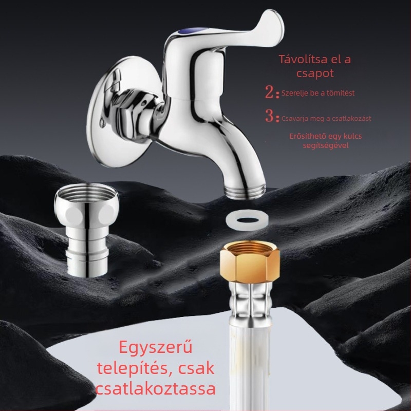 Új mosógép beömlőcső rézkupakkal, PVC, többméretű vízcsatlakozás, Modell HX-6140, 1.0 MPa, 0–80°C, kézi szerelés