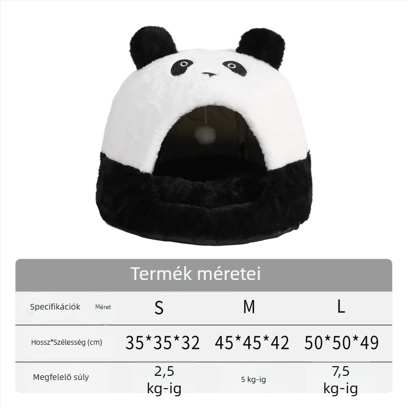 Z hímzett Panda teljesen zárt macskaház, téli meleg és vastagított kialakítás, kis- és közepes méretű kutyáknak, levehető és mosógépben mosható