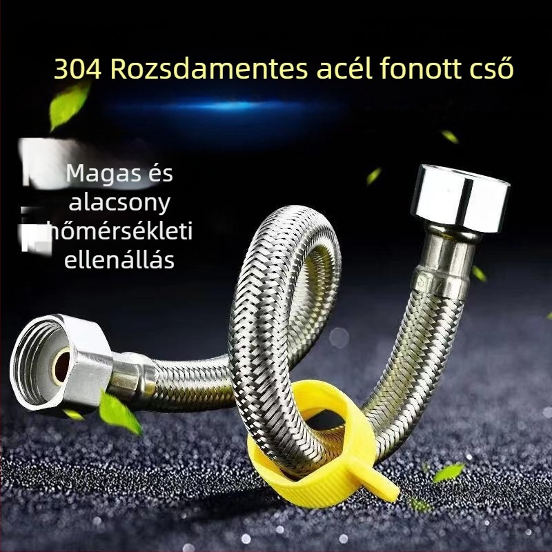 304 rozsdamentes acélból készült szövött tömlő WC és bojler vízcsatlakozásához, magas nyomású, menetes csatlakozás