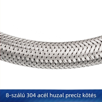 304 rozsdamentes acélból készült, fonott vízbekötő tömlő, csavaros csatlakozás, névleges nyomás 1.2 MPa, 5–80°C, Huixin