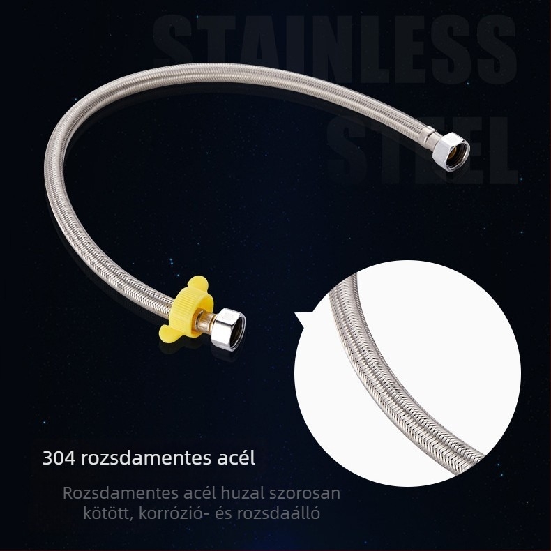 304 rozsdamentes acél szövött vízellátó tömlő WC-hez és vízmelegítőhöz, modell 304-60, névleges nyomás 1,8, üzemmérséklet 60°C