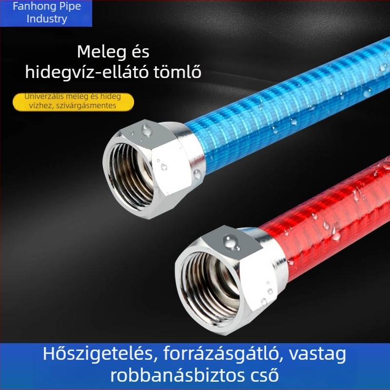 Rozsdamentes acél fonott vízellátó tömlő konyhai mosogatóhoz, meleg és hideg víz, robbanásbiztos, 304 rozsdamentes acél, nagy nyomás