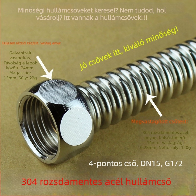304-es rozsdamentes acélból készült vastagfalú hullámos vízbevezető tömlő réz sapkával