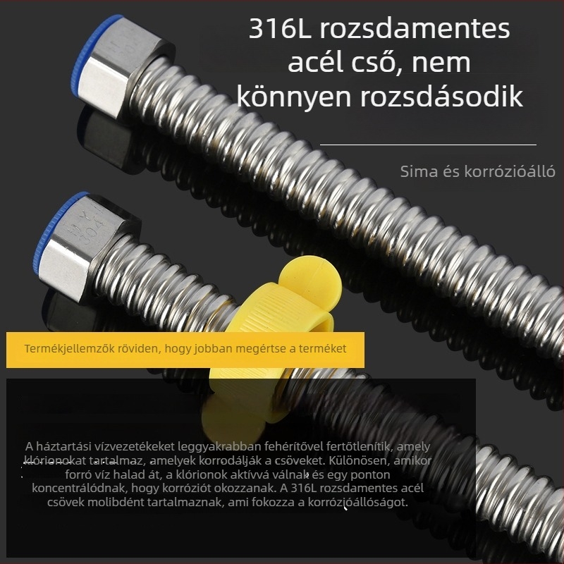 316L rozsdamentes acél hullámos tömlő WC-hez és vízmelegítőhöz – meleg és hideg víz bemenet és kimenet