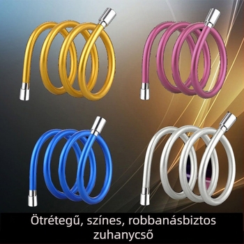 PVC zuhanycső permetezőfejjel, 1,5–2 m hosszú, ezüstszürke szín