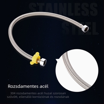 304 rozsdamentes acél fonott vízcsatlakozó tömlő, 1/2 hüvelykes csatlakozó, 60°C, 1.8 MPa, modell 304-60