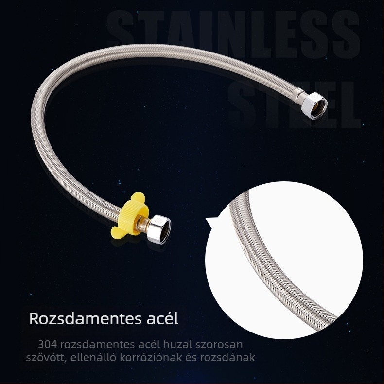 304 rozsdamentes acél fonott vízcsatlakozó tömlő, 1/2 hüvelykes csatlakozó, 60°C, 1.8 MPa, modell 304-60
