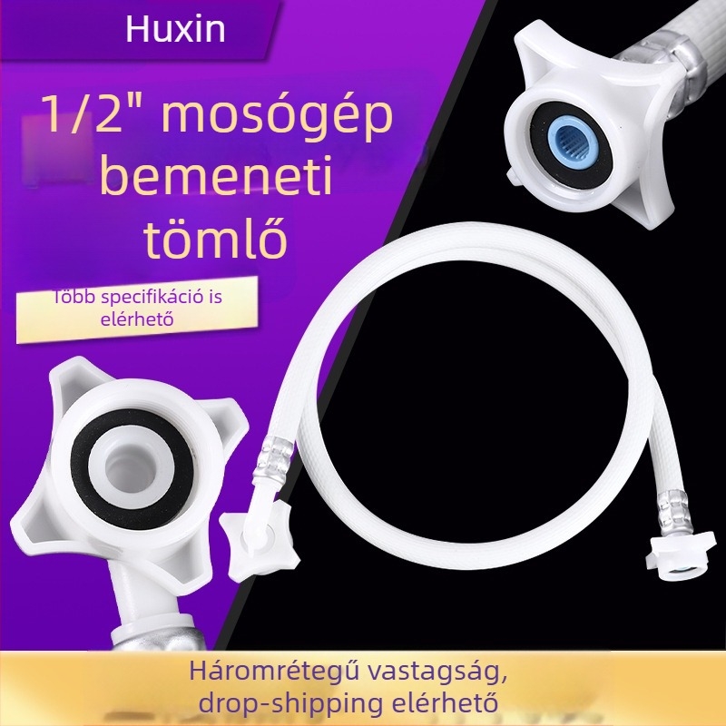 Teljesen automata mosógép menetes vízbevezető cső, 1/2'' és 3/4'' menet, kompatibilis a Midea Little Swan