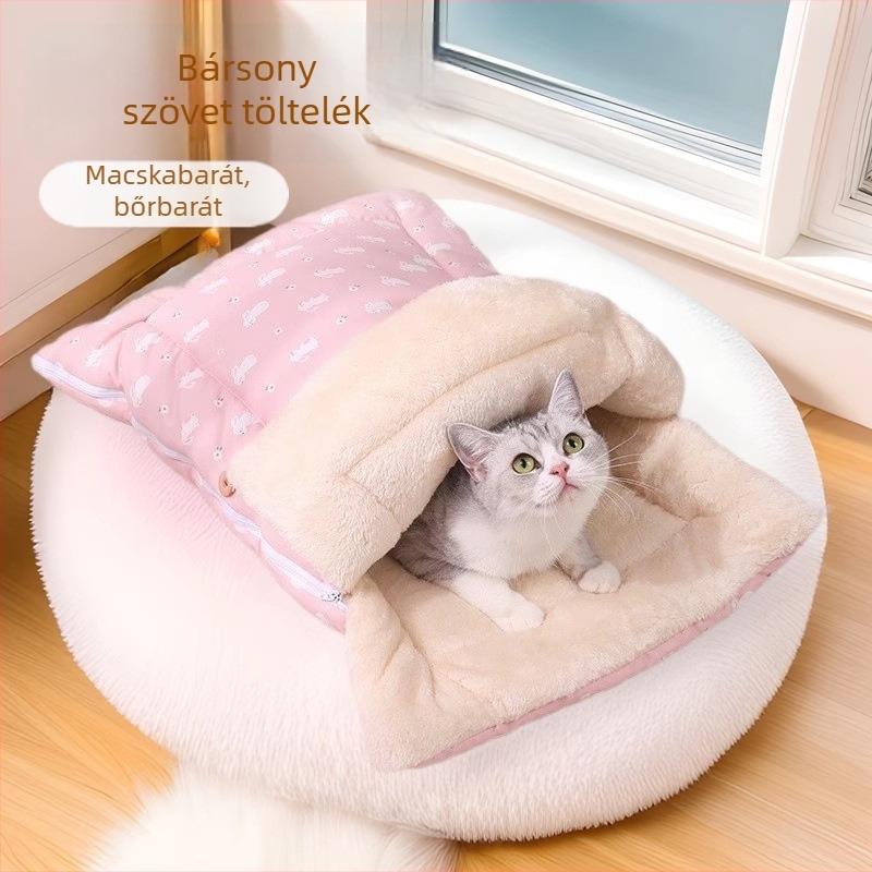 Mut macska- és kutya fészek, négy évszakos, vast fleece bélés, levehető és mosható, textil anyag