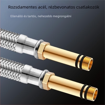 Konyhai mosogató csaptele, forró/hideg víz bemenet, 1/2 hüvelyk, 304 rozsdamentes acél hajlított tömlő, modell Hx-6182 (Anyag: rozsdamentes acél; Névleges nyomás: 1,6 MPa; Működési hőmérséklet: 0–99°C; Szerelés: kézi)