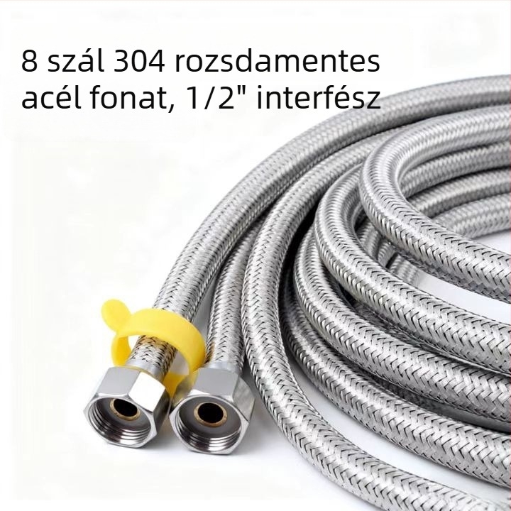 304 rozsdamentes acélból készült fonott nagynyomású tömlő csaptelekhez, 1/2 hüvelykes bemenet, 200 cm hosszú