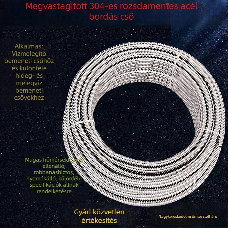 Sűrített 304 rozsdamentes acél gofrált cső vízmelegítőhöz, hideg- és melegvíz bemenet/kimenet, 1 hüvelykes átmérő