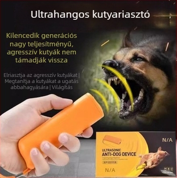 Hordozható ultrahangos kutya-edző eszköz LED-del, egyfejű ugatásgátló, kültéri használatra, D010