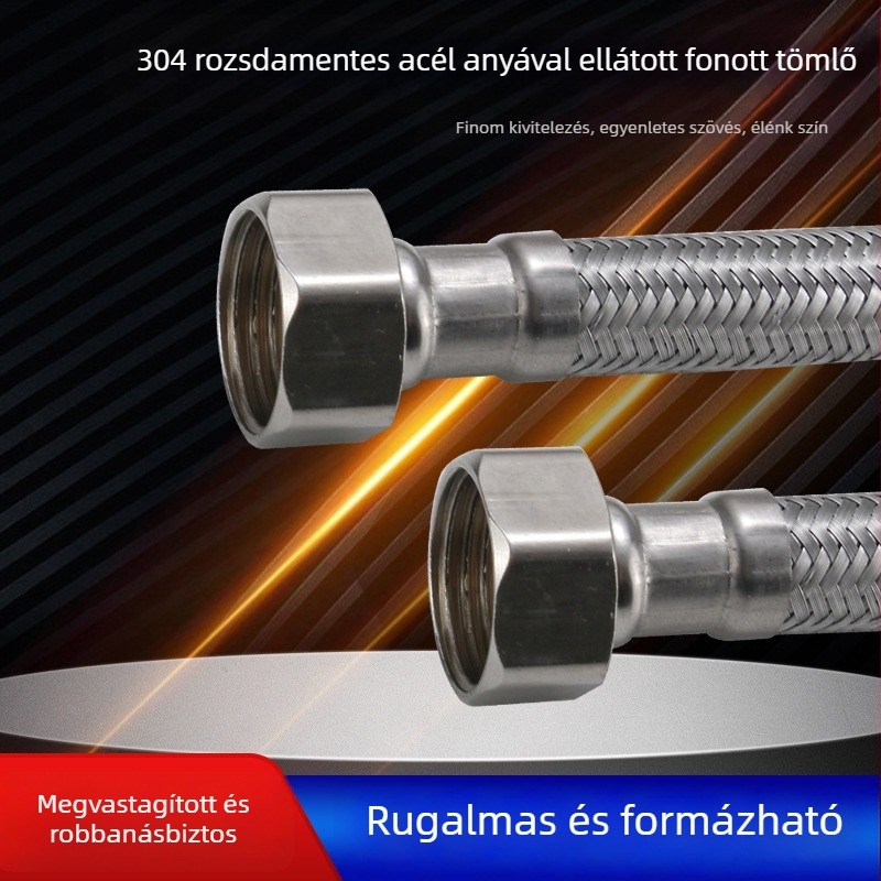 304 rozsdamentes acél fonott tömlő vízellátáshoz: bojlerhez, mosdócsaphoz és WC-bemenethez