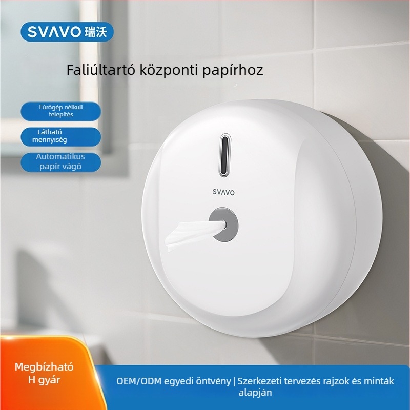 Fali tartó papírzsebkendő doboz – ABS, Modell V-TH10/V-TH12, Öntapadós telepítés, Vízálló és Multifunkcionális (tekercses papírhoz)